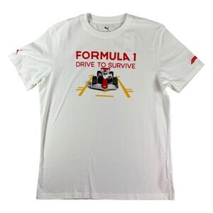 Puma Tee Shirt Mens Large White Formula 1 Drive To Survive Race Graphic Print